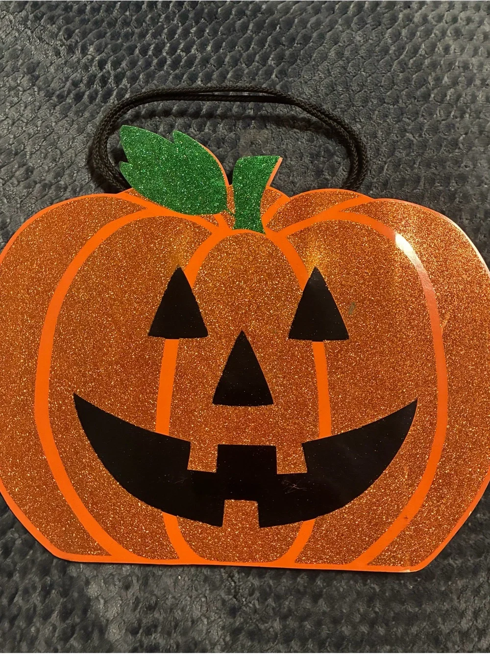 Papyrus Glitter Pumpkin Treat Bag - Orange & Green